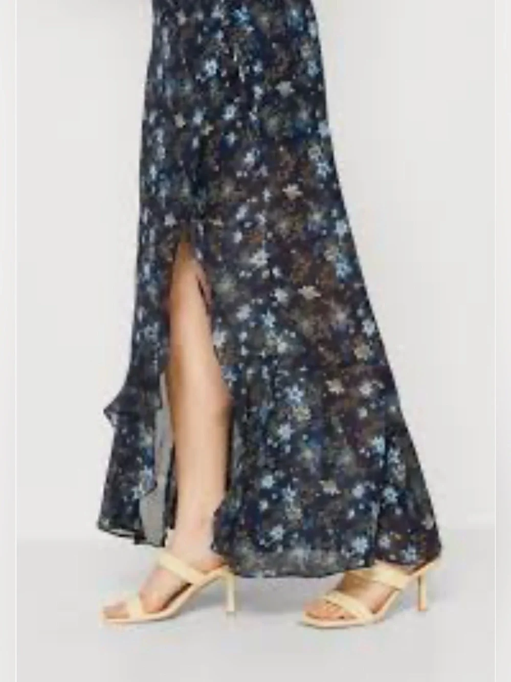 Free People Navy Floral Side-Slit Maxi Skirt